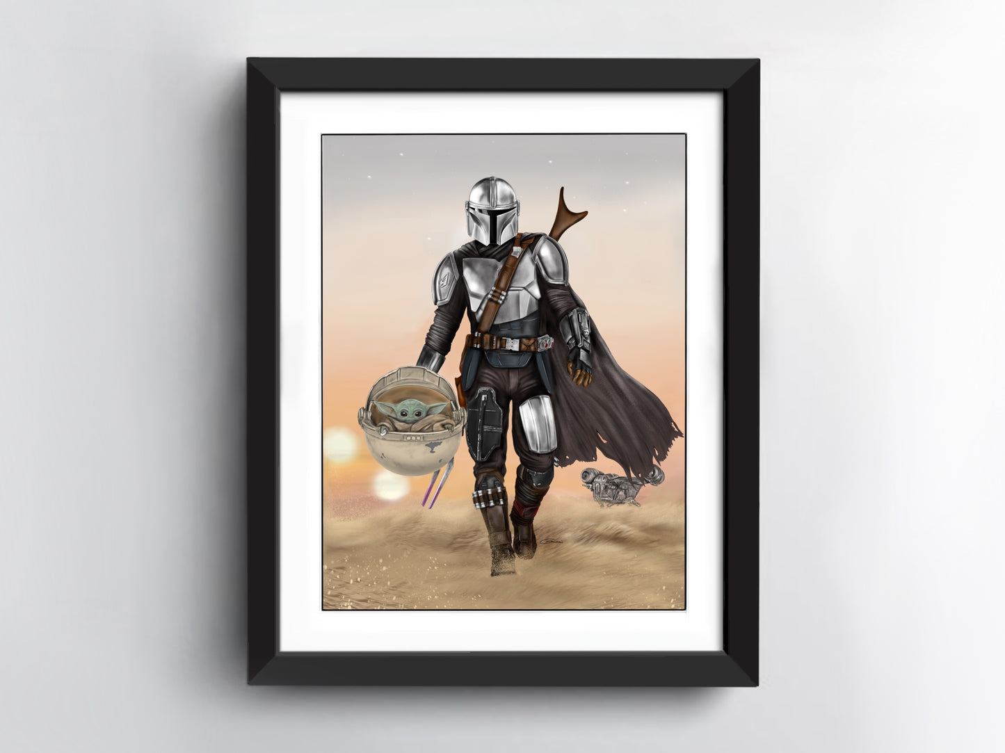 Star Wars Mandalorian Art Print - Mando and Grogu