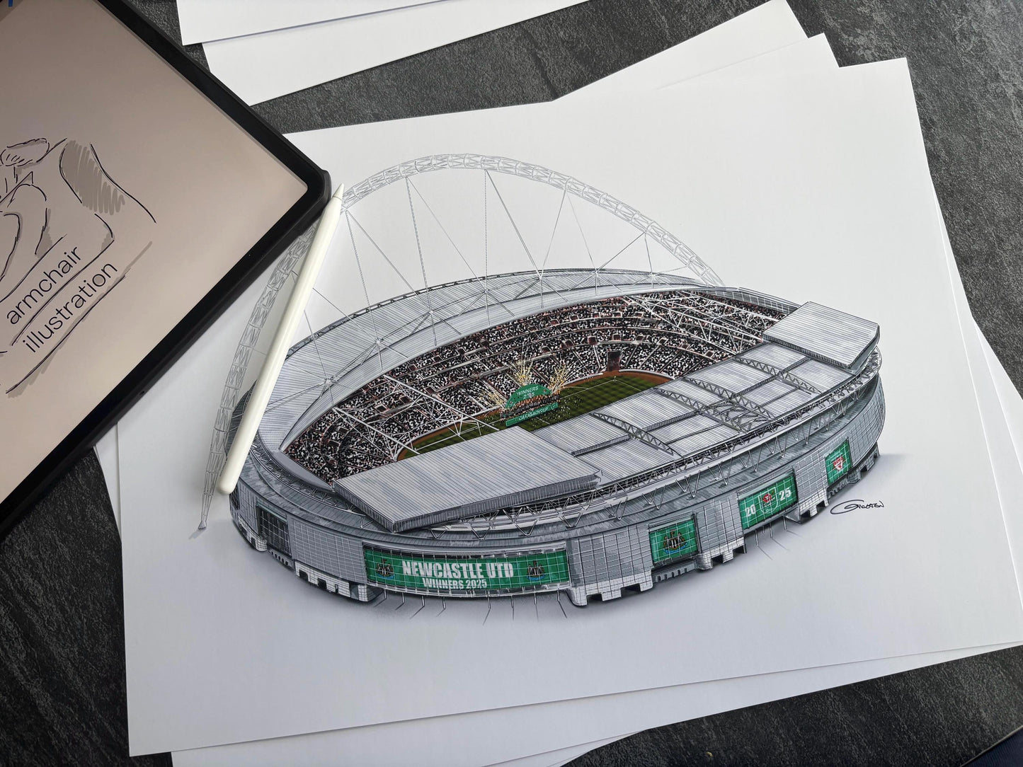 Newcastle United Carabao Cup Winners Art Print - Wembley Stadium Art Print