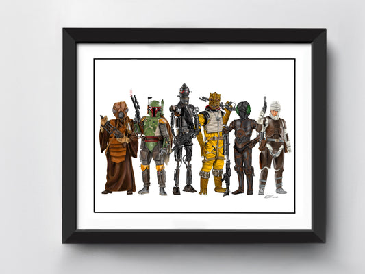 Star Wars Bounty Hunters Art Print  - Boba Fett - Bossk - Dengar - IG88 - 4-LOM - Zuckuss