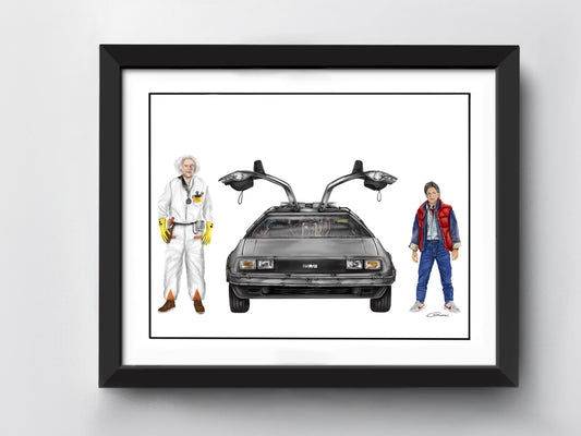 Back to the Future Art Print - Marty Mcfly - Doc Brown - Delorian Time Machine