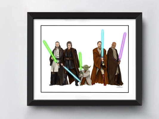 Star Wars Jedi Art Print  - Obi Wan Kenobi - Anakin Skywalker - Yoda - Mace Windu - Qui Gon Jinn